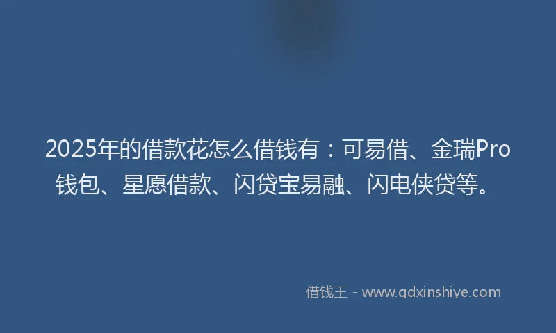 2025年的借款花怎么借钱有：可易借、金瑞Pro钱包、星愿借款、闪贷宝易融、闪电侠贷等。