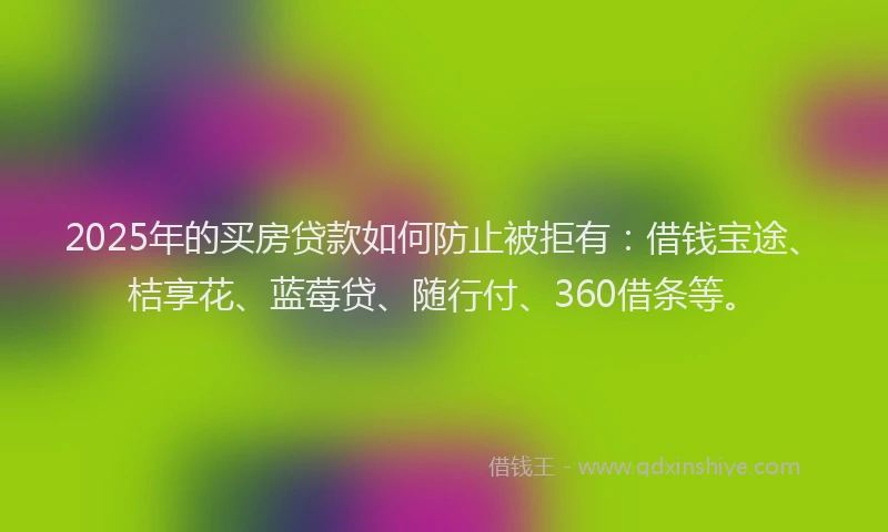 2025年的买房贷款如何防止被拒有：借钱宝途、桔享花、蓝莓贷、随行付、360借条等。