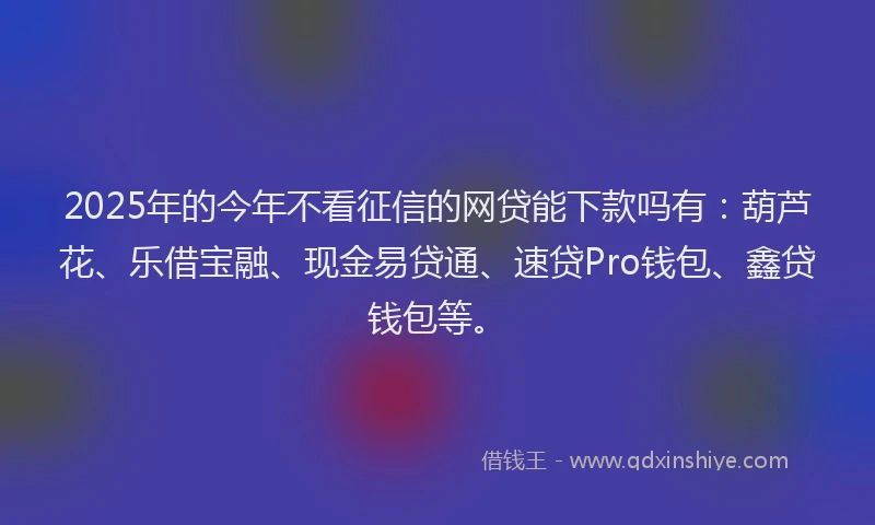 2025年的今年不看征信的网贷能下款吗有：葫芦花、乐借宝融、现金易贷通、速贷Pro钱包、鑫贷钱包等。