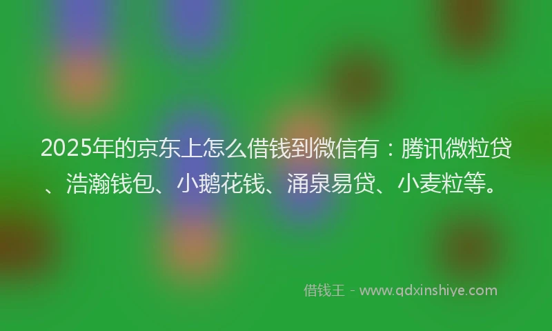 2025年的京东上怎么借钱到微信有：腾讯微粒贷、浩瀚钱包、小鹅花钱、涌泉易贷、小麦粒等。