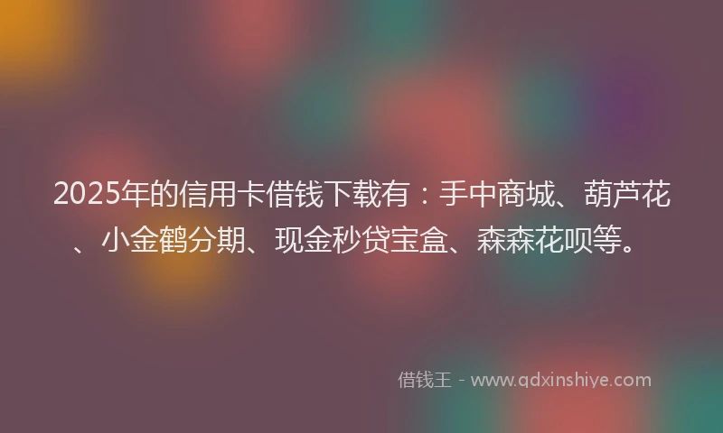 2025年的信用卡借钱下载有：手中商城、葫芦花、小金鹤分期、现金秒贷宝盒、森森花呗等。