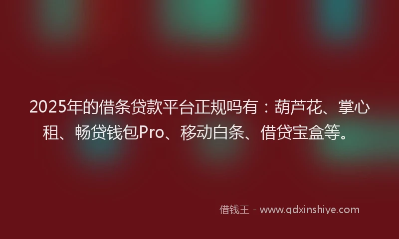 2025年的借条贷款平台正规吗有：葫芦花、掌心租、畅贷钱包Pro、移动白条、借贷宝盒等。