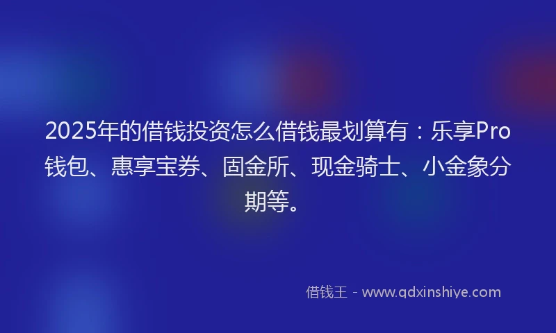 2025年的借钱投资怎么借钱最划算有：乐享Pro钱包、惠享宝券、固金所、现金骑士、小金象分期等。