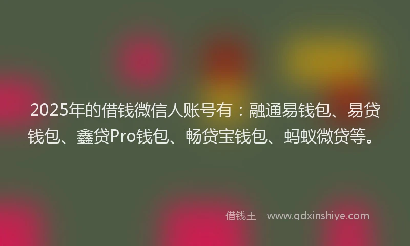 2025年的借钱微信人账号有：融通易钱包、易贷钱包、鑫贷Pro钱包、畅贷宝钱包、蚂蚁微贷等。