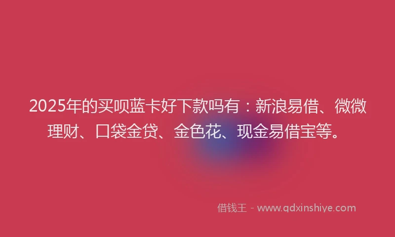 2025年的买呗蓝卡好下款吗有：新浪易借、微微理财、口袋金贷、金色花、现金易借宝等。