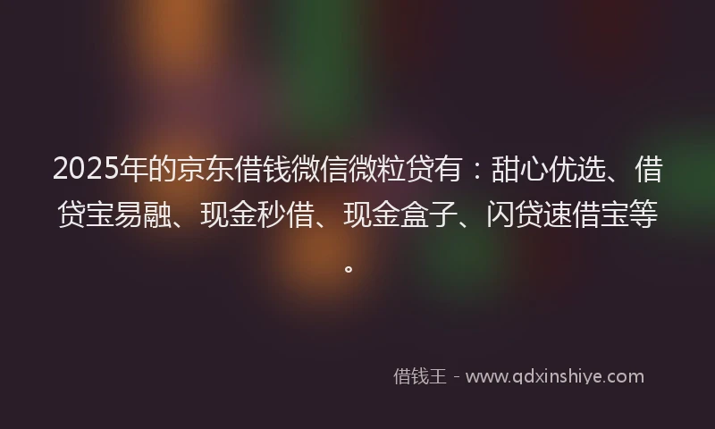 2025年的京东借钱微信微粒贷有：甜心优选、借贷宝易融、现金秒借、现金盒子、闪贷速借宝等。