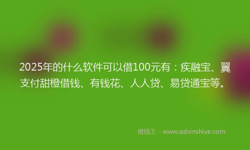 2025年的什么软件可以借100元有：疾融宝、翼支付甜橙借钱、有钱花、人人贷、易贷通宝等。