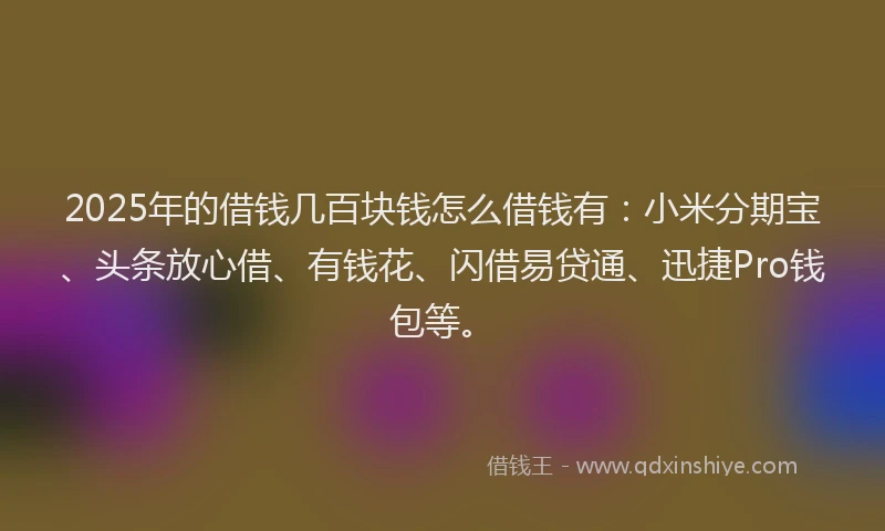 2025年的借钱几百块钱怎么借钱有：小米分期宝、头条放心借、有钱花、闪借易贷通、迅捷Pro钱包等。
