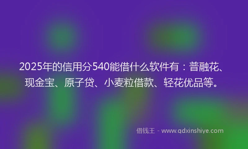 2025年的信用分540能借什么软件有：普融花、现金宝、原子贷、小麦粒借款、轻花优品等。