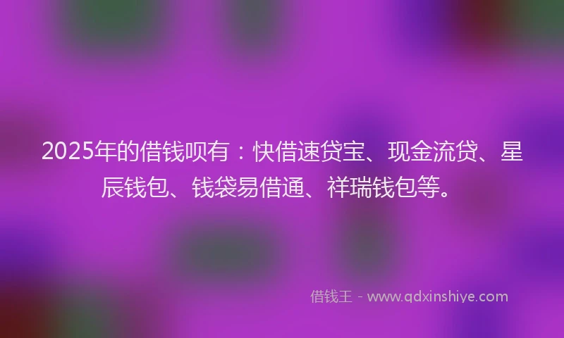 2025年的借钱呗有：快借速贷宝、现金流贷、星辰钱包、钱袋易借通、祥瑞钱包等。
