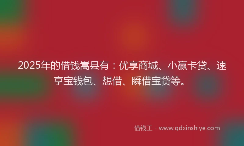 2025年的借钱嵩县有：优享商城、小赢卡贷、速享宝钱包、想借、瞬借宝贷等。