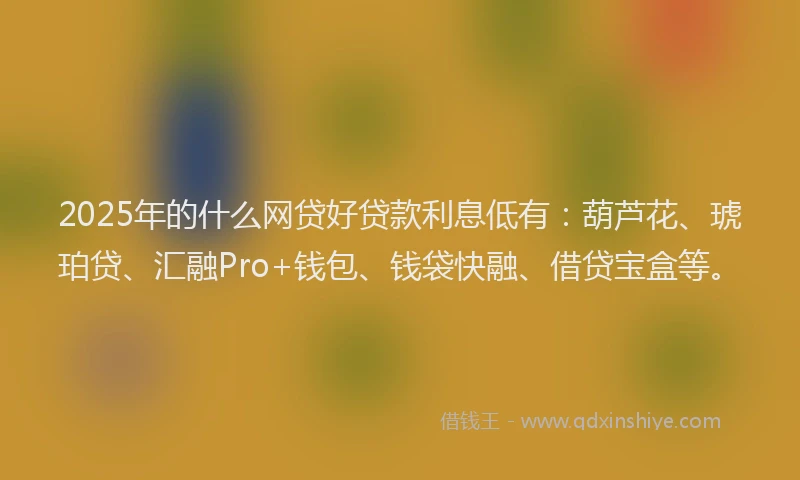 2025年的什么网贷好贷款利息低有：葫芦花、琥珀贷、汇融Pro+钱包、钱袋快融、借贷宝盒等。