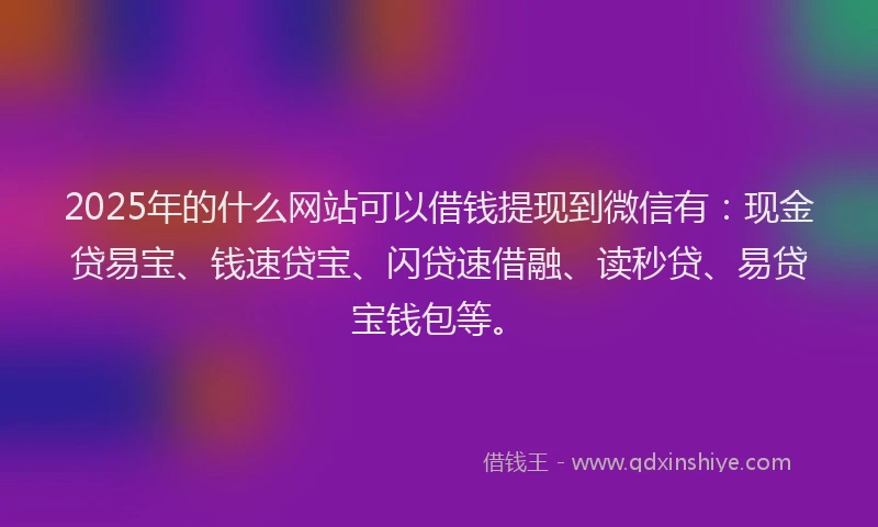 2025年的什么网站可以借钱提现到微信有：现金贷易宝、钱速贷宝、闪贷速借融、读秒贷、易贷宝钱包等。