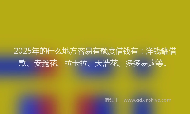2025年的什么地方容易有额度借钱有：洋钱罐借款、安鑫花、拉卡拉、天浩花、多多易购等。