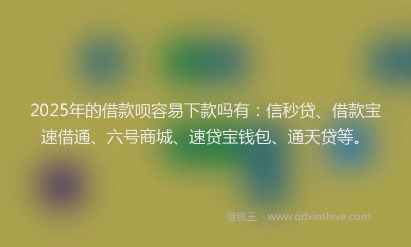 2025年的借款呗容易下款吗有：信秒贷、借款宝速借通、六号商城、速贷宝钱包、通天贷等。