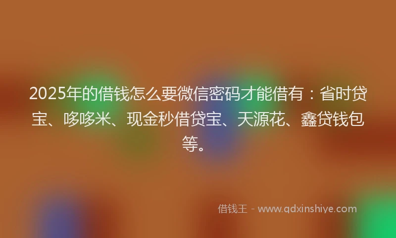 2025年的借钱怎么要微信密码才能借有：省时贷宝、哆哆米、现金秒借贷宝、天源花、鑫贷钱包等。