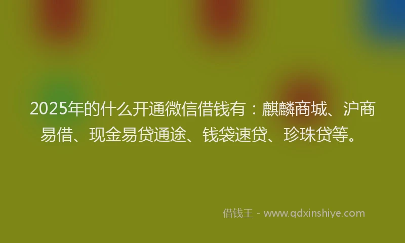 2025年的什么开通微信借钱有：麒麟商城、沪商易借、现金易贷通途、钱袋速贷、珍珠贷等。