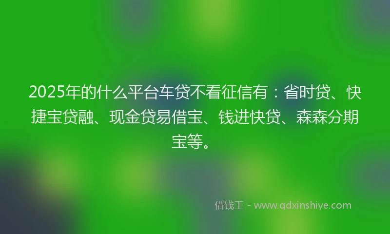 2025年的什么平台车贷不看征信有：省时贷、快捷宝贷融、现金贷易借宝、钱进快贷、森森分期宝等。