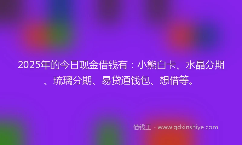 2025年的今日现金借钱有：小熊白卡、水晶分期、琉璃分期、易贷通钱包、想借等。