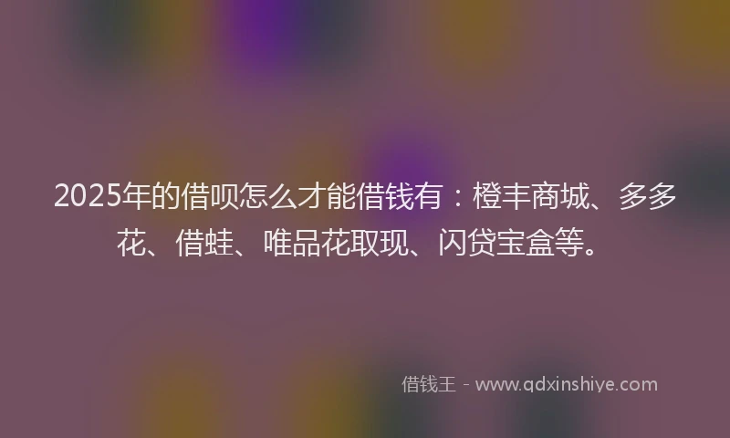 2025年的借呗怎么才能借钱有：橙丰商城、多多花、借蛙、唯品花取现、闪贷宝盒等。