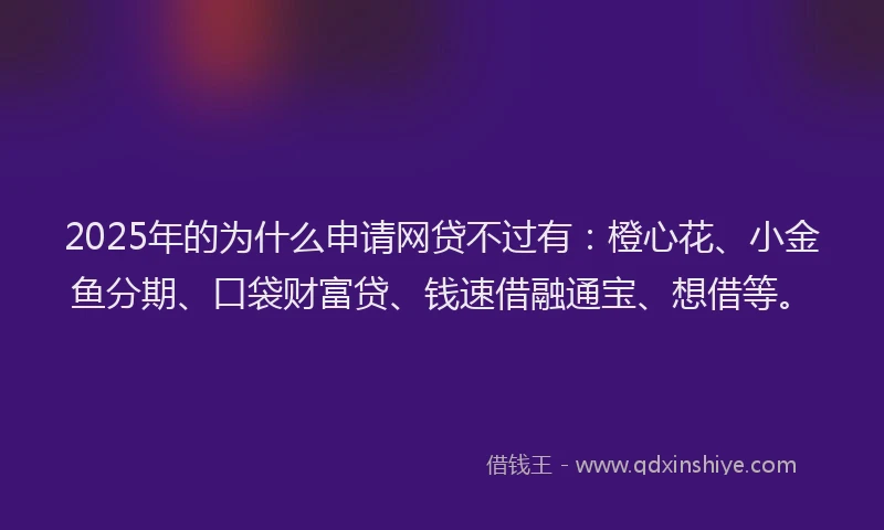 2025年的为什么申请网贷不过有：橙心花、小金鱼分期、口袋财富贷、钱速借融通宝、想借等。