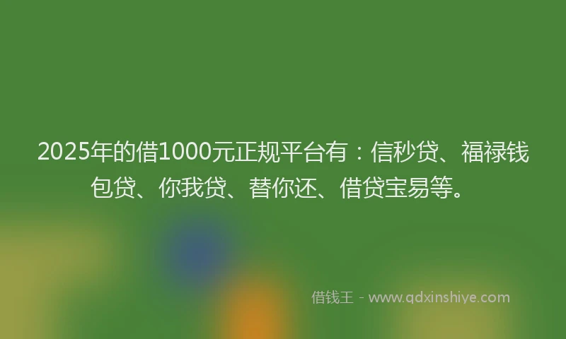 2025年的借1000元正规平台有：信秒贷、福禄钱包贷、你我贷、替你还、借贷宝易等。