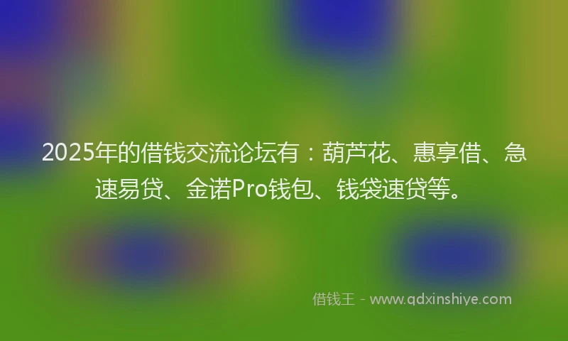 2025年的借钱交流论坛有：葫芦花、惠享借、急速易贷、金诺Pro钱包、钱袋速贷等。