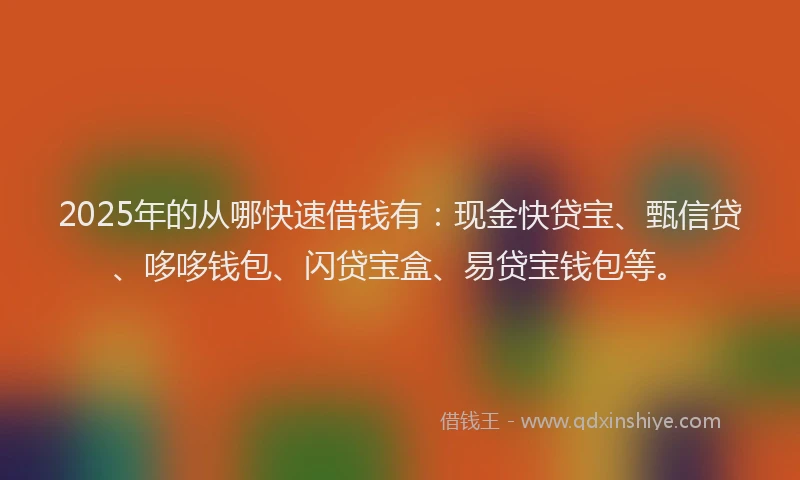 2025年的从哪快速借钱有：现金快贷宝、甄信贷、哆哆钱包、闪贷宝盒、易贷宝钱包等。