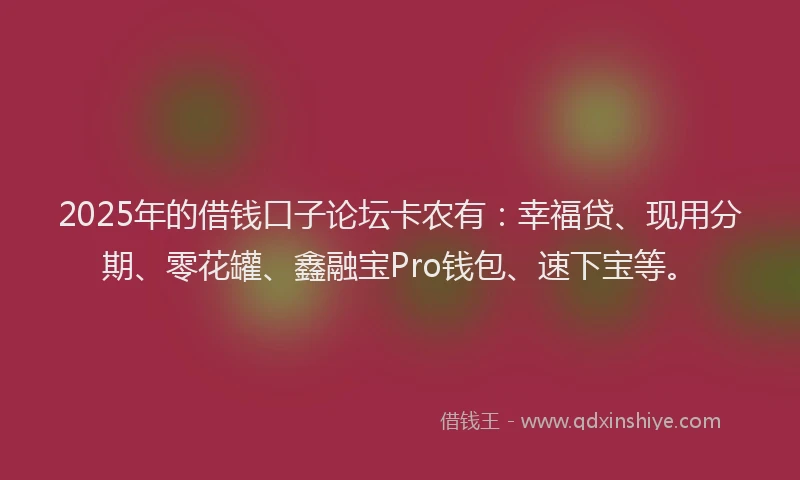 2025年的借钱口子论坛卡农有：幸福贷、现用分期、零花罐、鑫融宝Pro钱包、速下宝等。