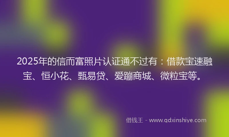 2025年的信而富照片认证通不过有：借款宝速融宝、恒小花、甄易贷、爱蹦商城、微粒宝等。