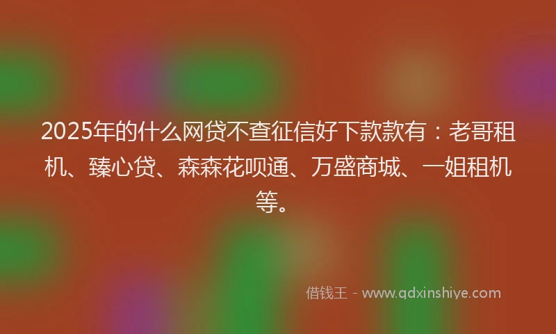 2025年的什么网贷不查征信好下款款有：老哥租机、臻心贷、森森花呗通、万盛商城、一姐租机等。