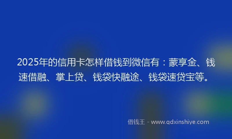 2025年的信用卡怎样借钱到微信有：蒙享金、钱速借融、掌上贷、钱袋快融途、钱袋速贷宝等。