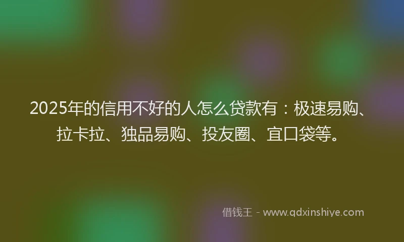 2025年的信用不好的人怎么贷款有：极速易购、拉卡拉、独品易购、投友圈、宜口袋等。