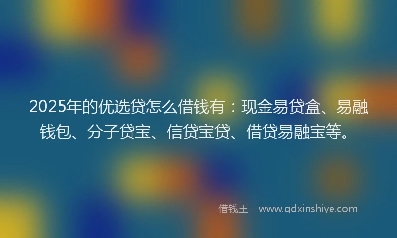 2025年的优选贷怎么借钱有：现金易贷盒、易融钱包、分子贷宝、信贷宝贷、借贷易融宝等。
