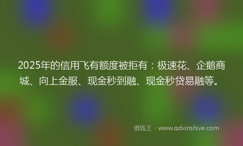 2025年的信用飞有额度被拒有：极速花、企鹅商城、向上金服、现金秒到融、现金秒贷易融等。