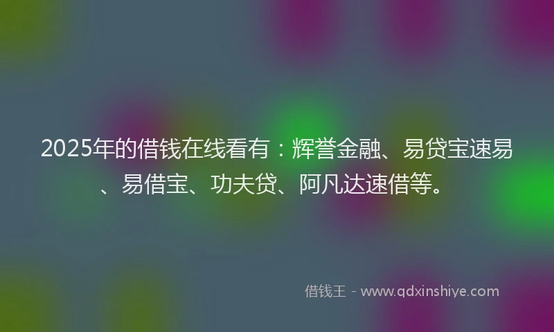 2025年的借钱在线看有：辉誉金融、易贷宝速易、易借宝、功夫贷、阿凡达速借等。