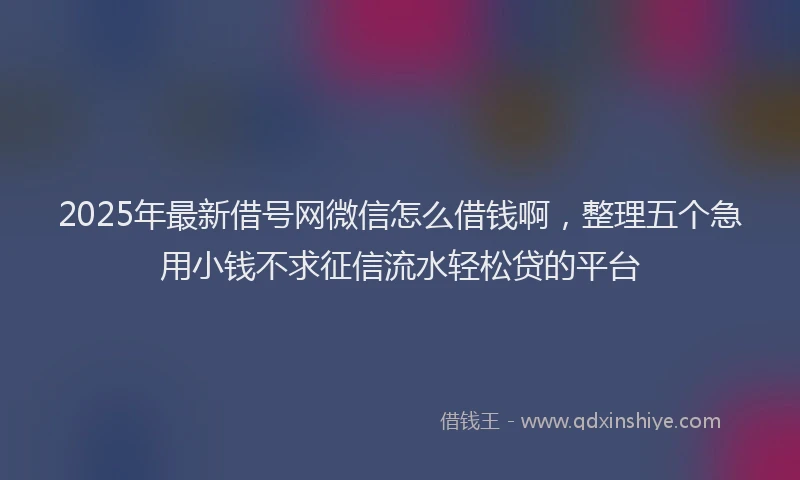 2025年最新借号网微信怎么借钱啊，整理五个急用小钱不求征信流水轻松贷的平台