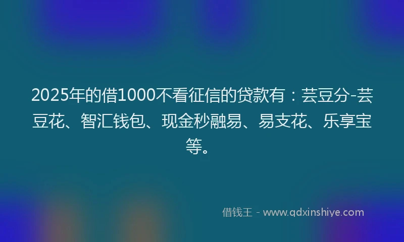 2025年的借1000不看征信的贷款有：芸豆分-芸豆花、智汇钱包、现金秒融易、易支花、乐享宝等。