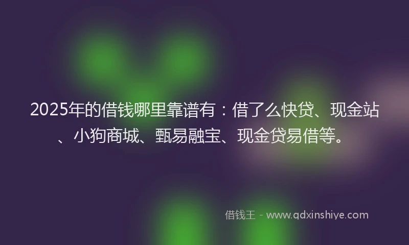 2025年的借钱哪里靠谱有：借了么快贷、现金站、小狗商城、甄易融宝、现金贷易借等。