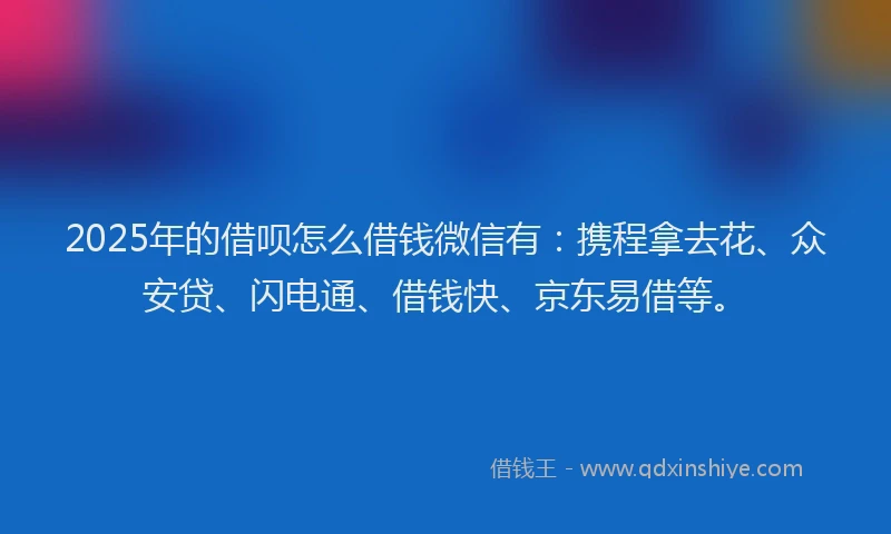 2025年的借呗怎么借钱微信有：携程拿去花、众安贷、闪电通、借钱快、京东易借等。