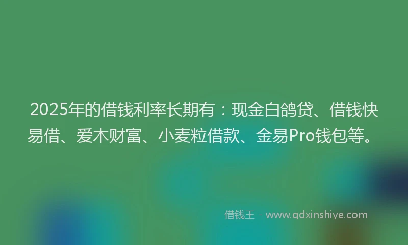 2025年的借钱利率长期有：现金白鸽贷、借钱快易借、爱木财富、小麦粒借款、金易Pro钱包等。