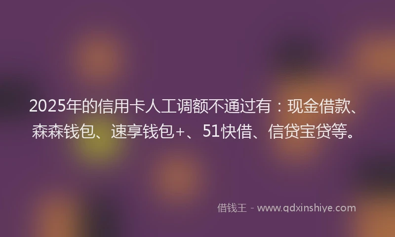 2025年的信用卡人工调额不通过有：现金借款、森森钱包、速享钱包+、51快借、信贷宝贷等。
