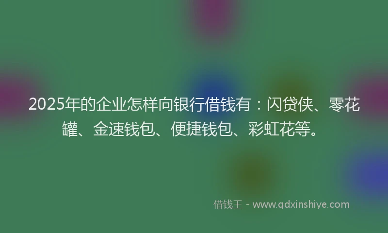 2025年的企业怎样向银行借钱有：闪贷侠、零花罐、金速钱包、便捷钱包、彩虹花等。