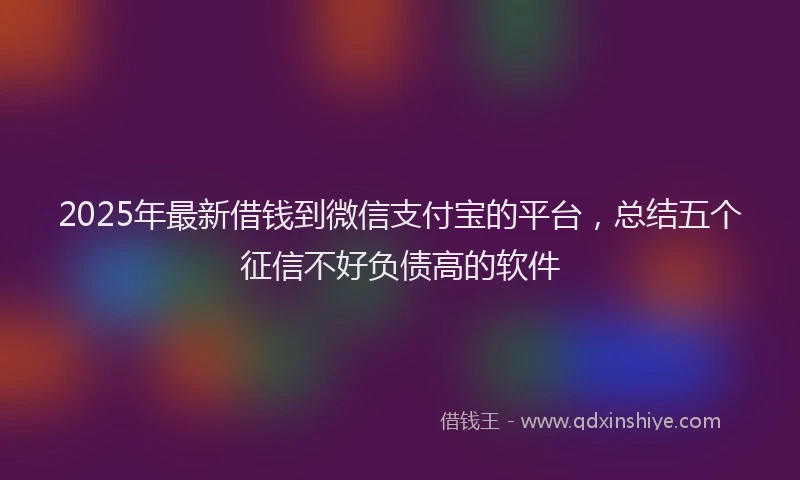 2025年最新借钱到微信支付宝的平台，总结五个征信不好负债高的软件