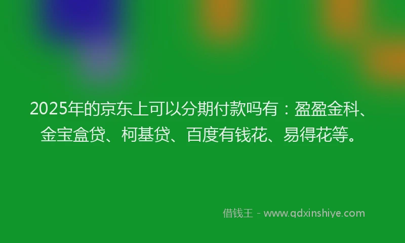 2025年的京东上可以分期付款吗有：盈盈金科、金宝盒贷、柯基贷、百度有钱花、易得花等。
