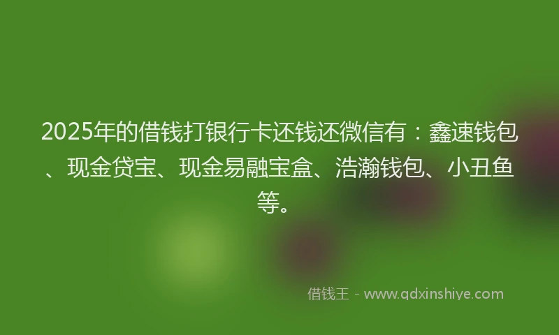 2025年的借钱打银行卡还钱还微信有：鑫速钱包、现金贷宝、现金易融宝盒、浩瀚钱包、小丑鱼等。