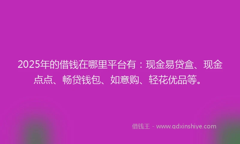 2025年的借钱在哪里平台有：现金易贷盒、现金点点、畅贷钱包、如意购、轻花优品等。