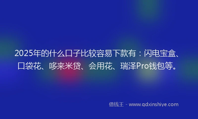 2025年的什么口子比较容易下款有：闪电宝盒、口袋花、哆来米贷、会用花、瑞泽Pro钱包等。