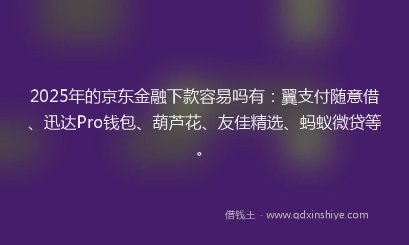 2025年的京东金融下款容易吗有：翼支付随意借、迅达Pro钱包、葫芦花、友佳精选、蚂蚁微贷等。