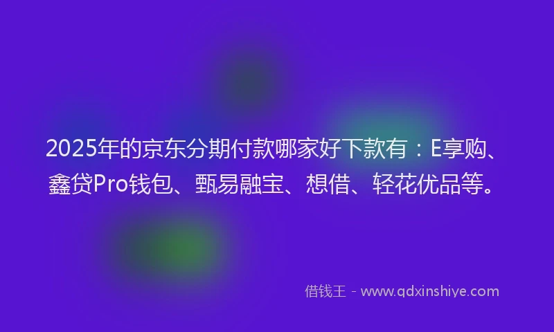 2025年的京东分期付款哪家好下款有：E享购、鑫贷Pro钱包、甄易融宝、想借、轻花优品等。